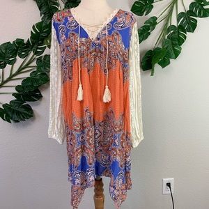 [Tassels N Lace] Printed Tassel Tie Tunic/Dress